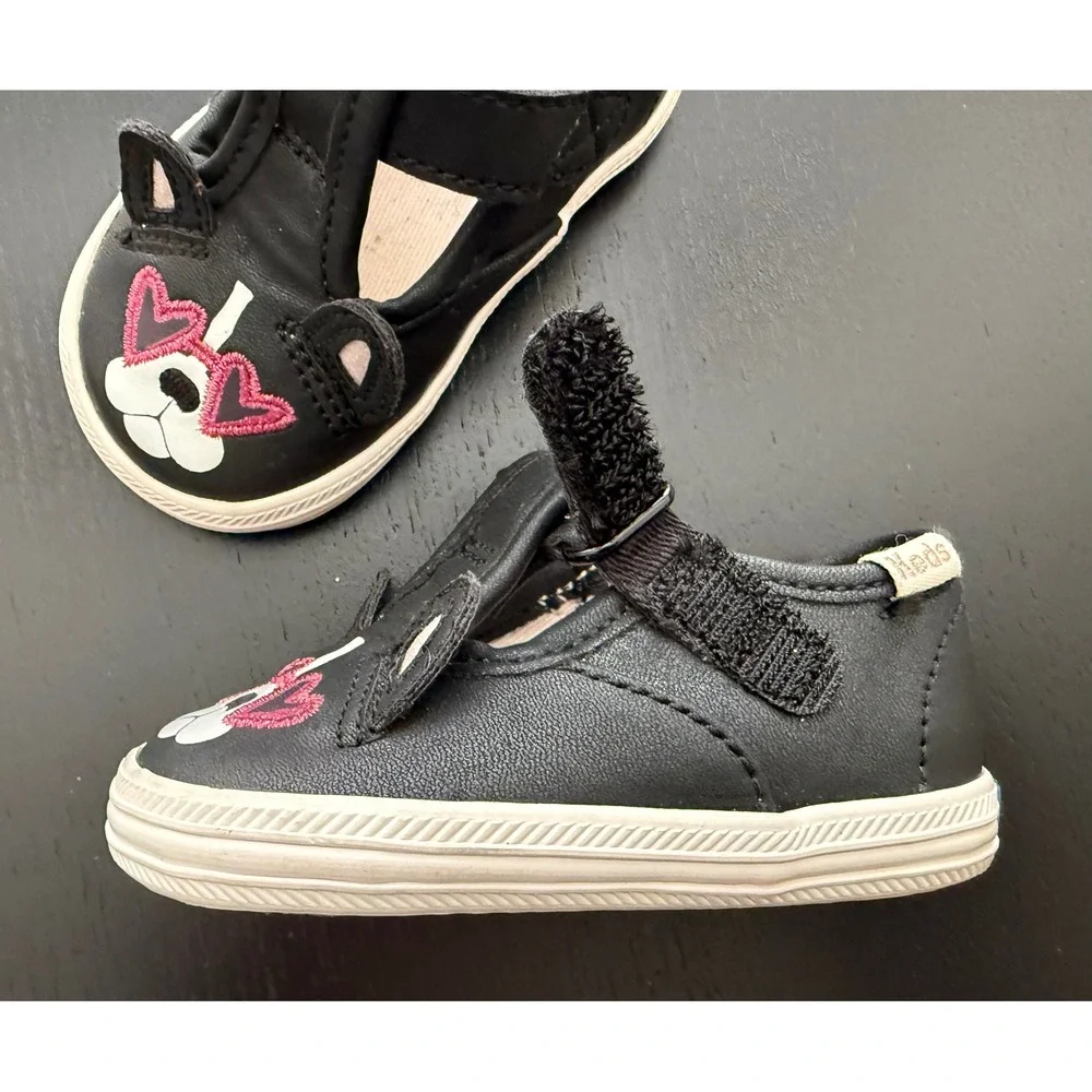 Keds x Kate Spade French Bulldog Sneaker Baby T-Strap Crib Shoe Size 2M Black